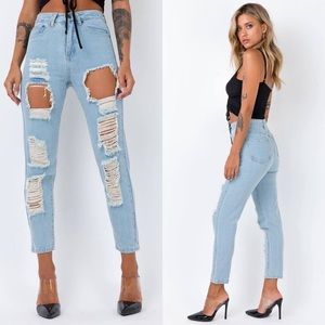 Princess Polly Light Wash Ivey Ripped Denim Jeans Size 2